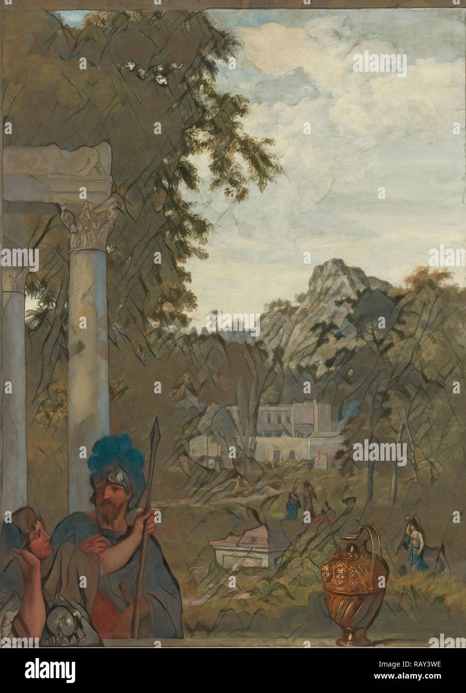 Paysage italien avec deux soldats romains, Gerard De Lairesse, Johannes Glauber, c. 1687. Repensé Banque D'Images