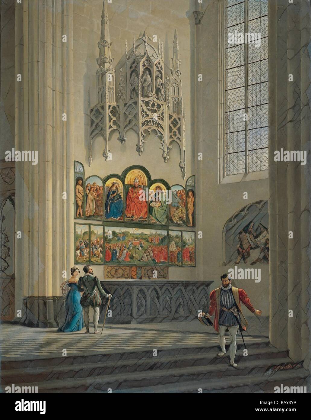 Le retable de Gand des frères Van Eyck à St Bavo Cathedral à Gand en Belgique, Pierre François de noter, 1829 repensé Banque D'Images