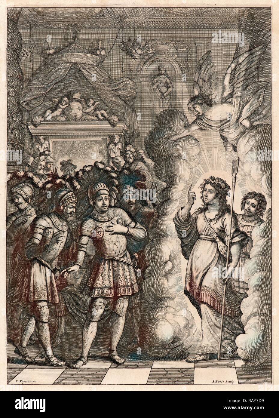 Abraham Bosse (Français, 1602-1676) après Claude Vignon (Français, 1593 - 1670). Joan of Arc présenté au Roi, ca repensé Banque D'Images