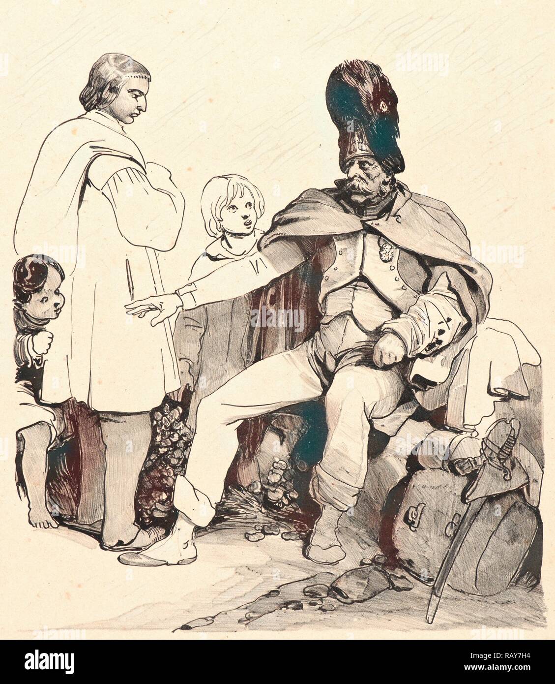 Nicolas Toussaint Charlet (Français, 1792 - 1845). Grenadiers blessés de la Garde Impériale de parler à un paysan et deux repensé Banque D'Images