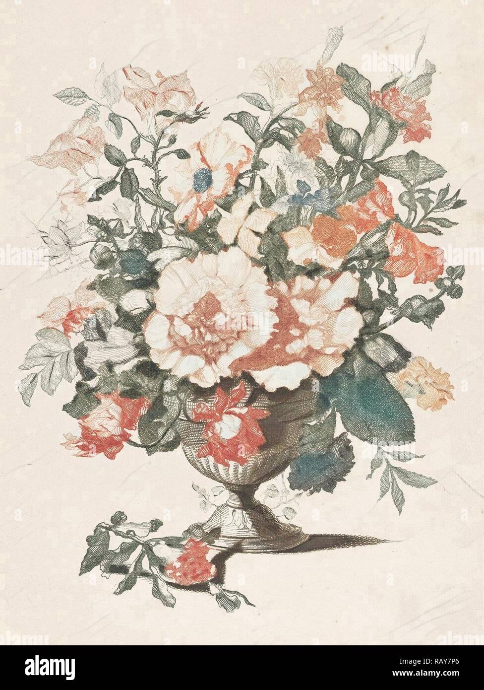 Vase de fleurs en pierre, anonyme, Jean Baptiste Monnoyer, Johan Teyler, 1688 - 1698. Repensé par Gibon. Classic repensé Banque D'Images