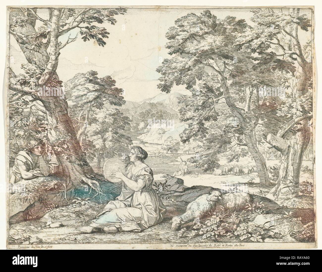 Joueur de tambourin, Franciscus de Neve, Giovanni Giacomo Rossi, 1660 - 1666. Repensé par Gibon. L'art classique avec un repensé Banque D'Images