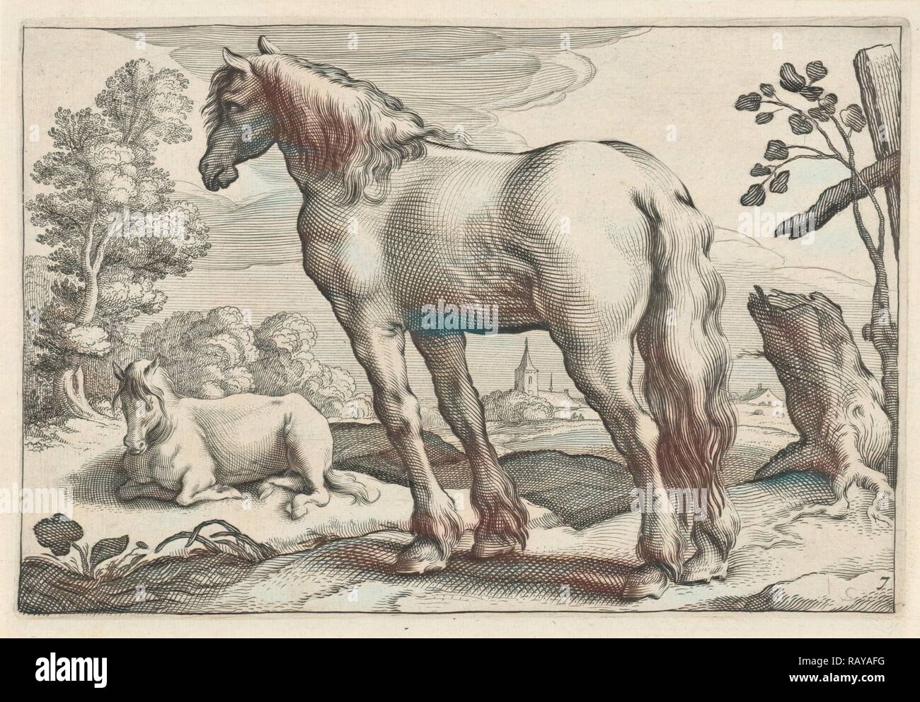 Paysage avec deux chevaux, Reinier van Persijn, Jacob Gerritsz Cuyp, Nicolaes Visscher I, 1641. Repensé Banque D'Images