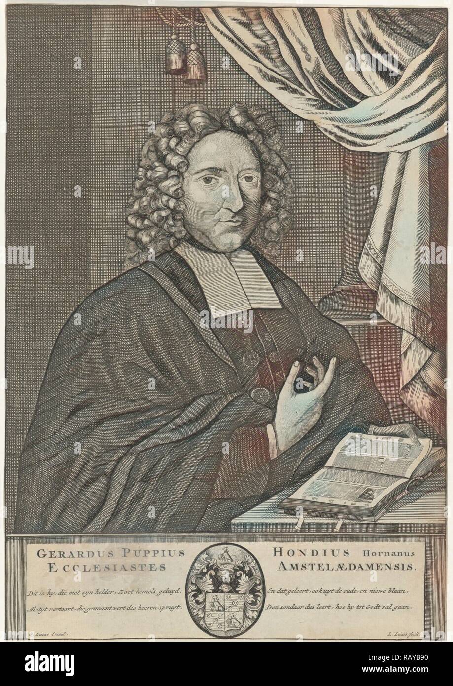 Portrait de Gerardus Puppius Hondius, Louis Lucas, G. Lucas, c. 1650 - 1731. Repensé par Gibon. L'art classique avec un repensé Banque D'Images
