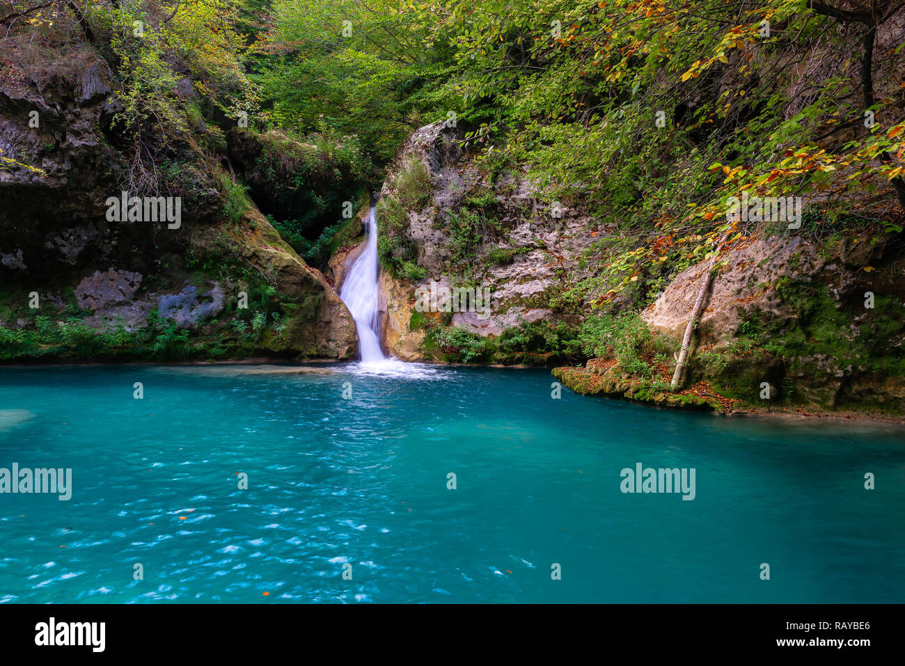 Source d'Urbasa Urederra rivière en montagne, Navarre, Espagne Banque D'Images