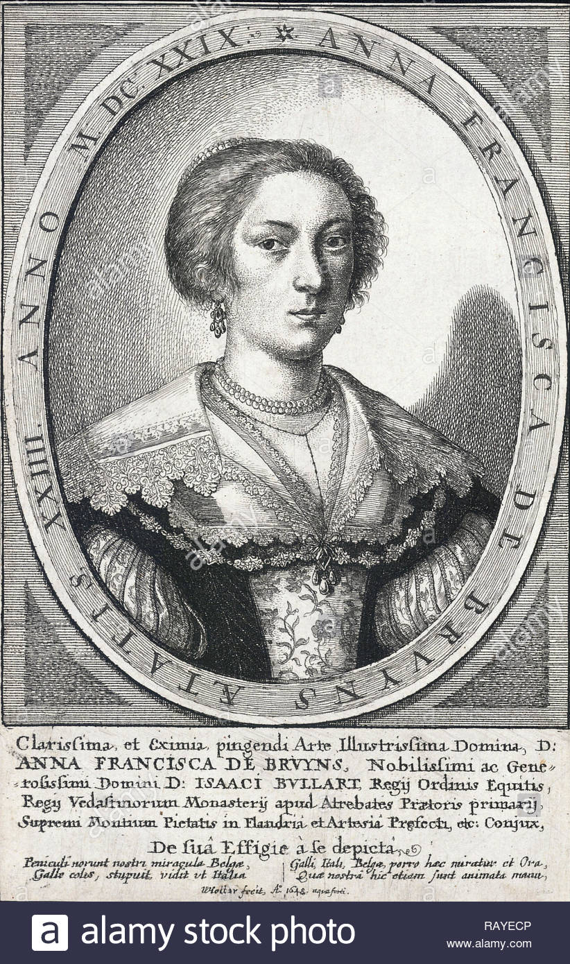 Anna Francisca de Bruyns portrait, 1604 - 1675, était un peintre baroque flamand, gravure par Wenceslaus Hollar aquafortiste bohème à partir de 1648 Banque D'Images