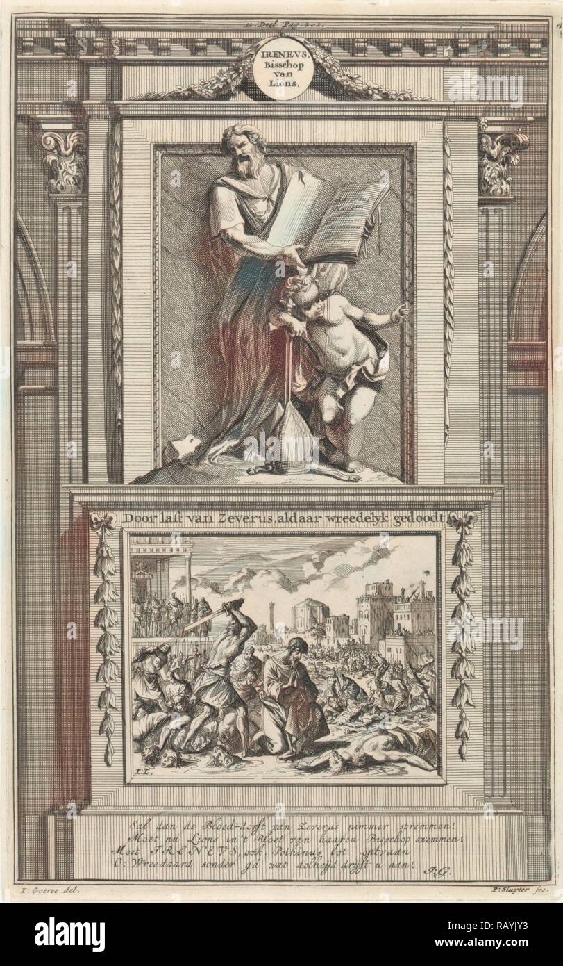 Saint Irénée de Lyon, père de l'église, Jan Luyken, Zacharie Chatelain II, François Halma, 1698. Repensé Banque D'Images