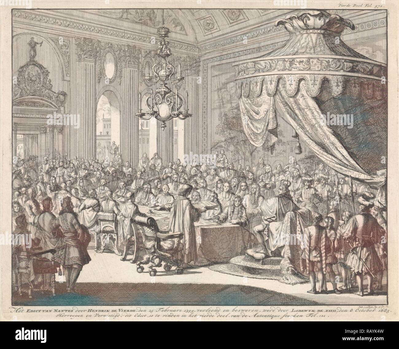Révocation de l'Édit de Nantes, 1685, Jan Luyken, 1696. Repensé par Gibon. L'art classique avec une touche moderne repensé Banque D'Images