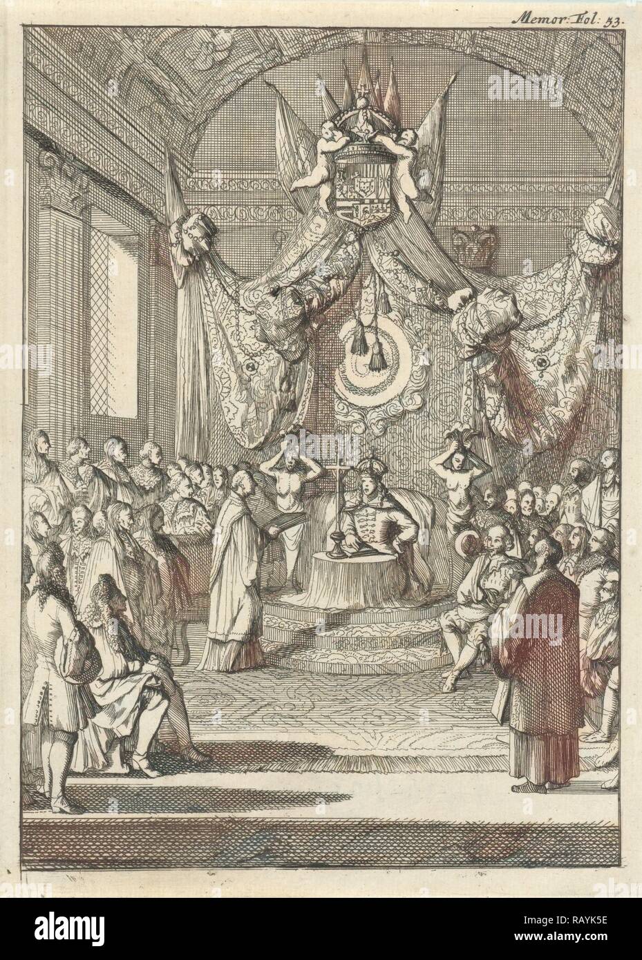 Charles II, roi d'Espagne, à l'écoute de son trône pour les termes de la Paix de Nimègue, Caspar Luyken, Willem repensé Banque D'Images Charles II, roi d'Espagne, à l'écoute de son trône pour les termes de la Paix de Nimègue, Caspar Luyken, Willem repensé Banque D'Images