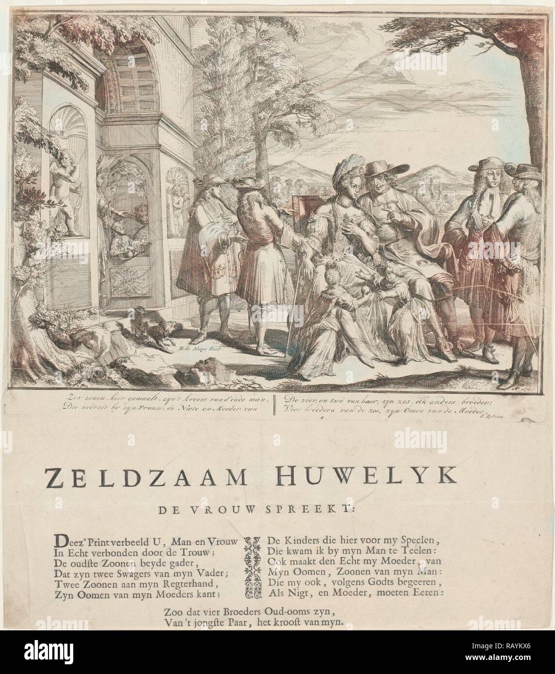Le mariage compliqué, Romeyn de Hooghe, Samuel Sylvius, P. van Torenburg, 1698. Repensé par Gibon. L'art classique repensé Banque D'Images