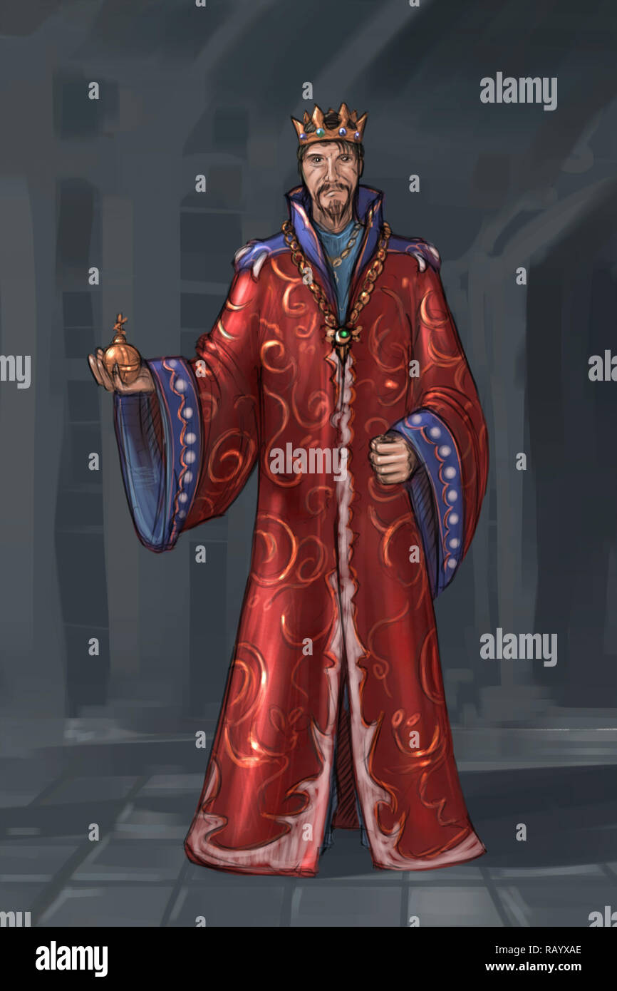 Concept Art Fantasy Illustration du Roi en habit rouge ou Gown Banque D'Images
