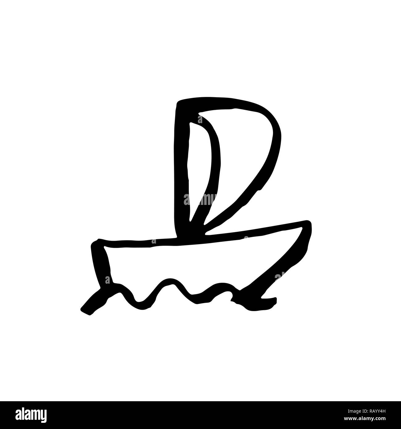 L'icône grunge en bateau. Vector illustration dessiné à la main. Illustration de Vecteur