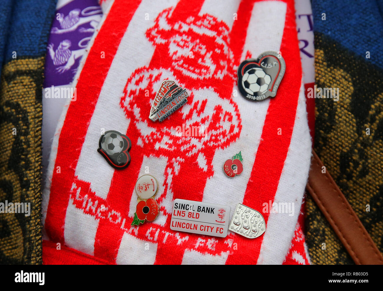 LINCOLN CITY SCALF, badges, BROCHES FC Everton V LINCOLN CITY, FC Everton V LINCOLN CITY, unis en FA CUP, 2019 Banque D'Images