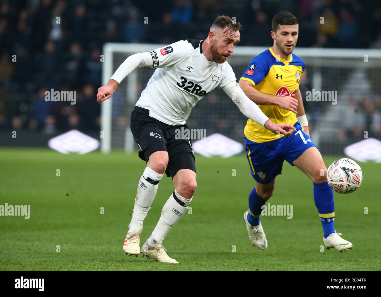 Derby, Royaume-Uni, le 5 janvier, 2019. Derby County's Richard Keogh durant FA Cup 3ème tour entre Derby County et de Southampton à Pride Park Stadium , Derby, Angleterre le 05 Jan 2019. Action Sport Crédit photo FA Premier League Ligue de football et les images sont soumis à licence. DataCo Usage éditorial uniquement. Pas de vente d'impression. Aucun usage personnel des ventes. Aucune UTILISATION NON RÉMUNÉRÉ : Crédit photo Action Sport/Alamy Live News Banque D'Images