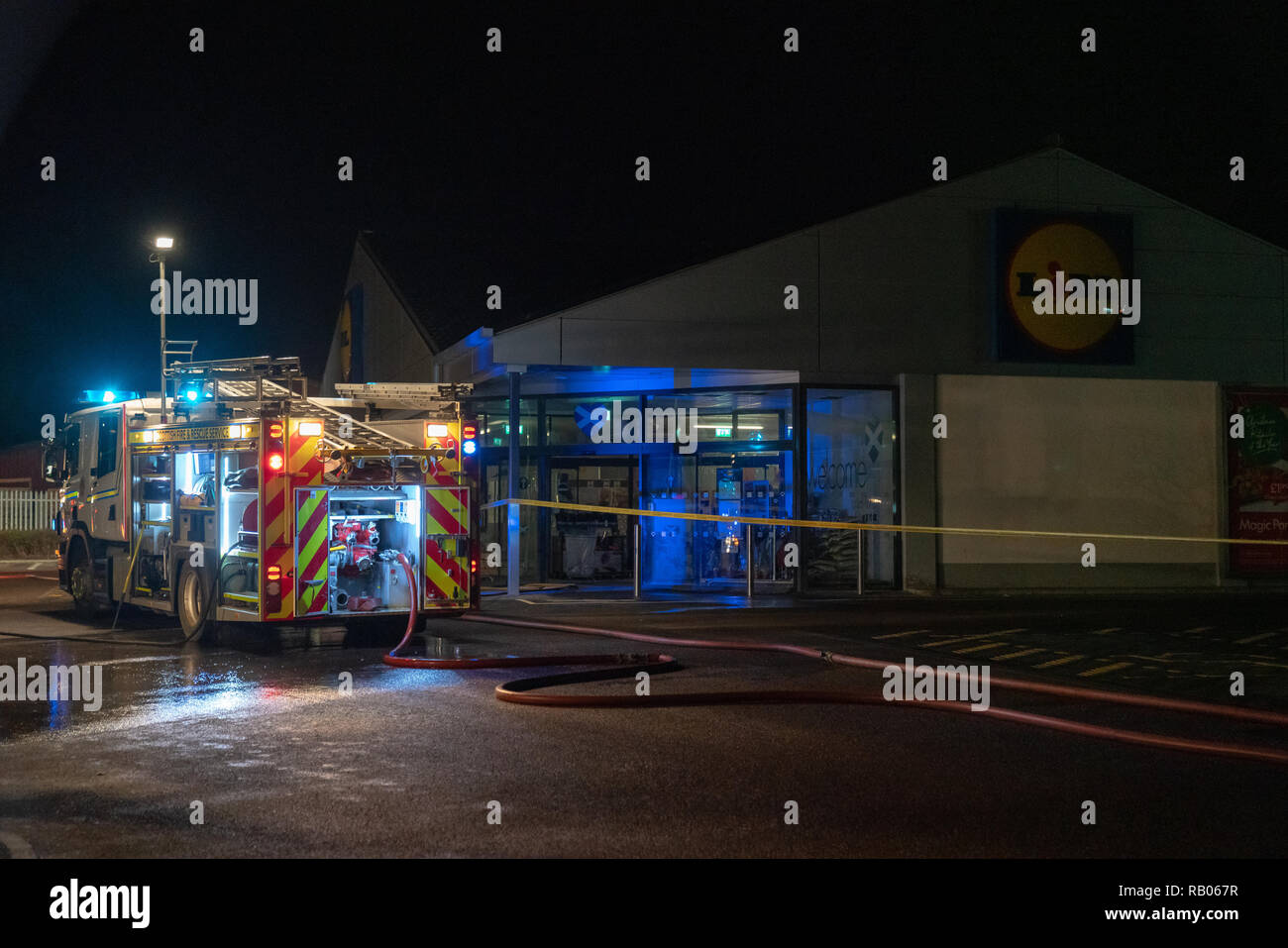 UK. 5 janvier 2019. C'est les locaux de Lidl, 18 West Road, Forres, IV36 2GW qui ont dû être évacués en raison d'un incendie dans les locaux. Photographié par JASPERIMAGE © Banque D'Images