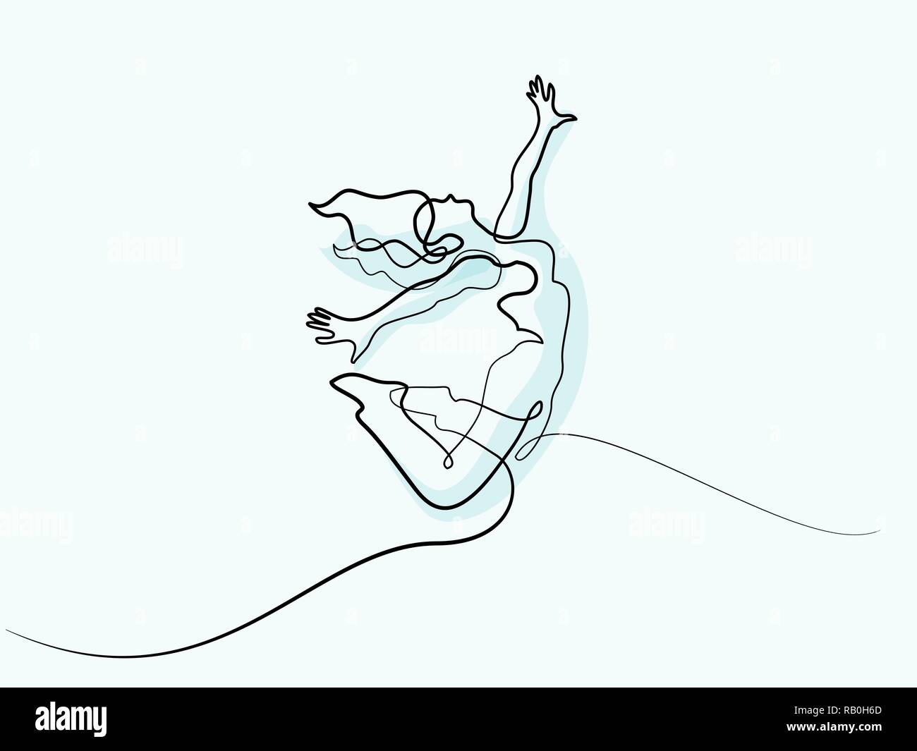Ligne continue de diverses largeurs de dessin. Heureux sautant femme. Vector illustration Illustration de Vecteur