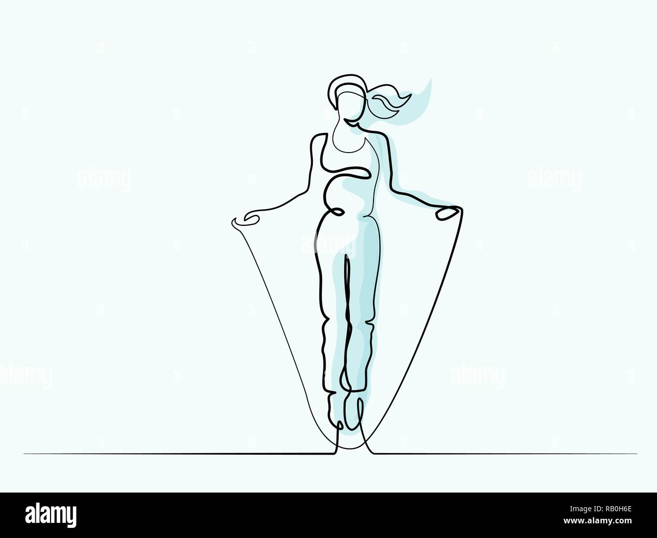 Ligne continue de diverses largeurs de dessin. Heureux sautant femme. Vector illustration Illustration de Vecteur