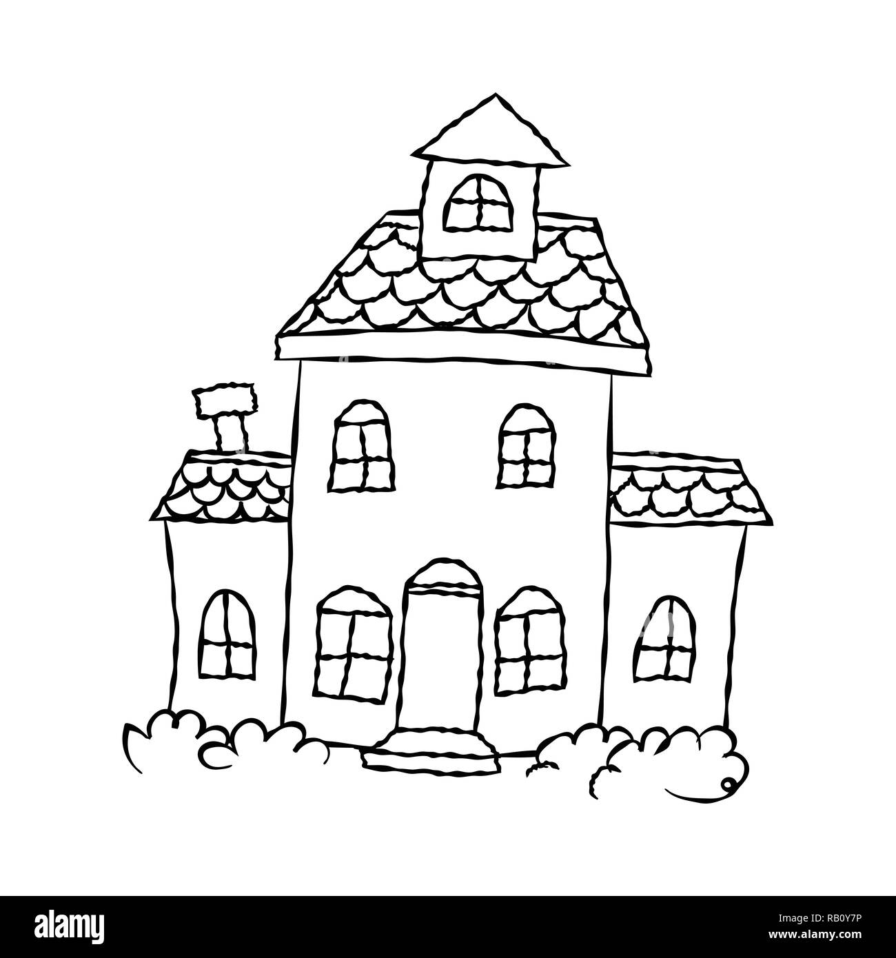 Illustration du château hand drawn Vector simple isolé sur fond blanc, Vector Illustration. Illustration de Vecteur