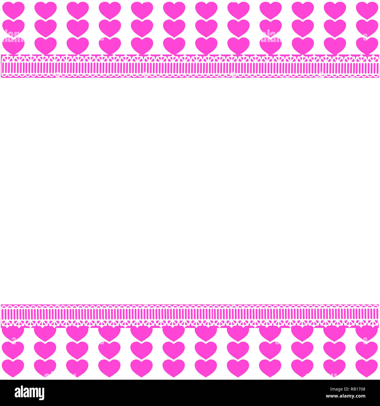 Modèle horizontal Cute avec motif coeur rose bordée, de l'espace pour le texte sur fond blanc. border, cadre, bannière, affiche pour la Saint Valentin, fête l Banque D'Images