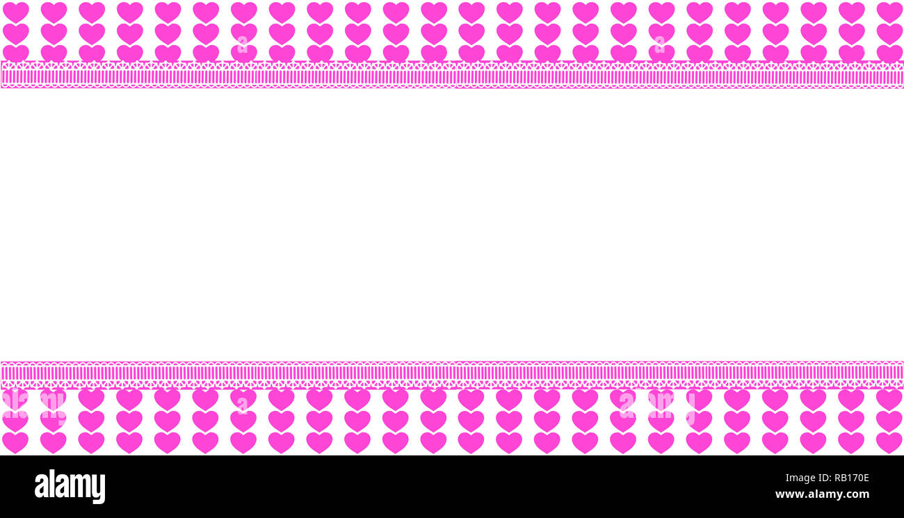 Modèle horizontal Cute avec motif coeur rose bordée, de l'espace pour le texte sur fond blanc. border, cadre, bannière, affiche pour la Saint Valentin, fête l Banque D'Images