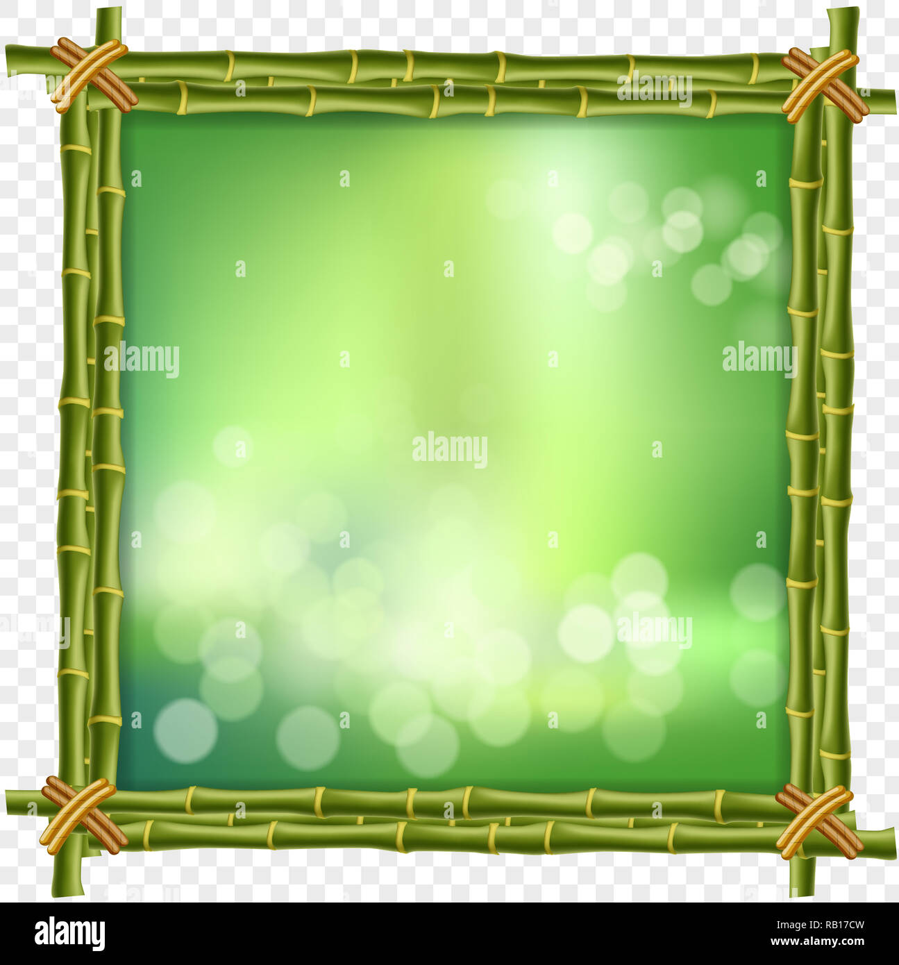 Illustration créative de bambou vert border frame, le flou d'arrière-plan flou et trouble les cercles blancs à l'intérieur isolé. Concept abstrait scieries Banque D'Images