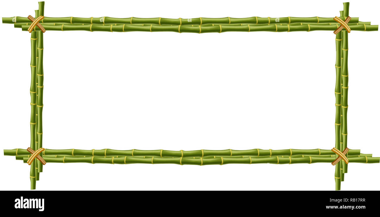 Cadre en bois faite de tiges de bambou vert bordé avec de la corde et de l'espace vide pour le texte ou image. immersive, clip art, frontière, modèle, photo frame isolat Banque D'Images