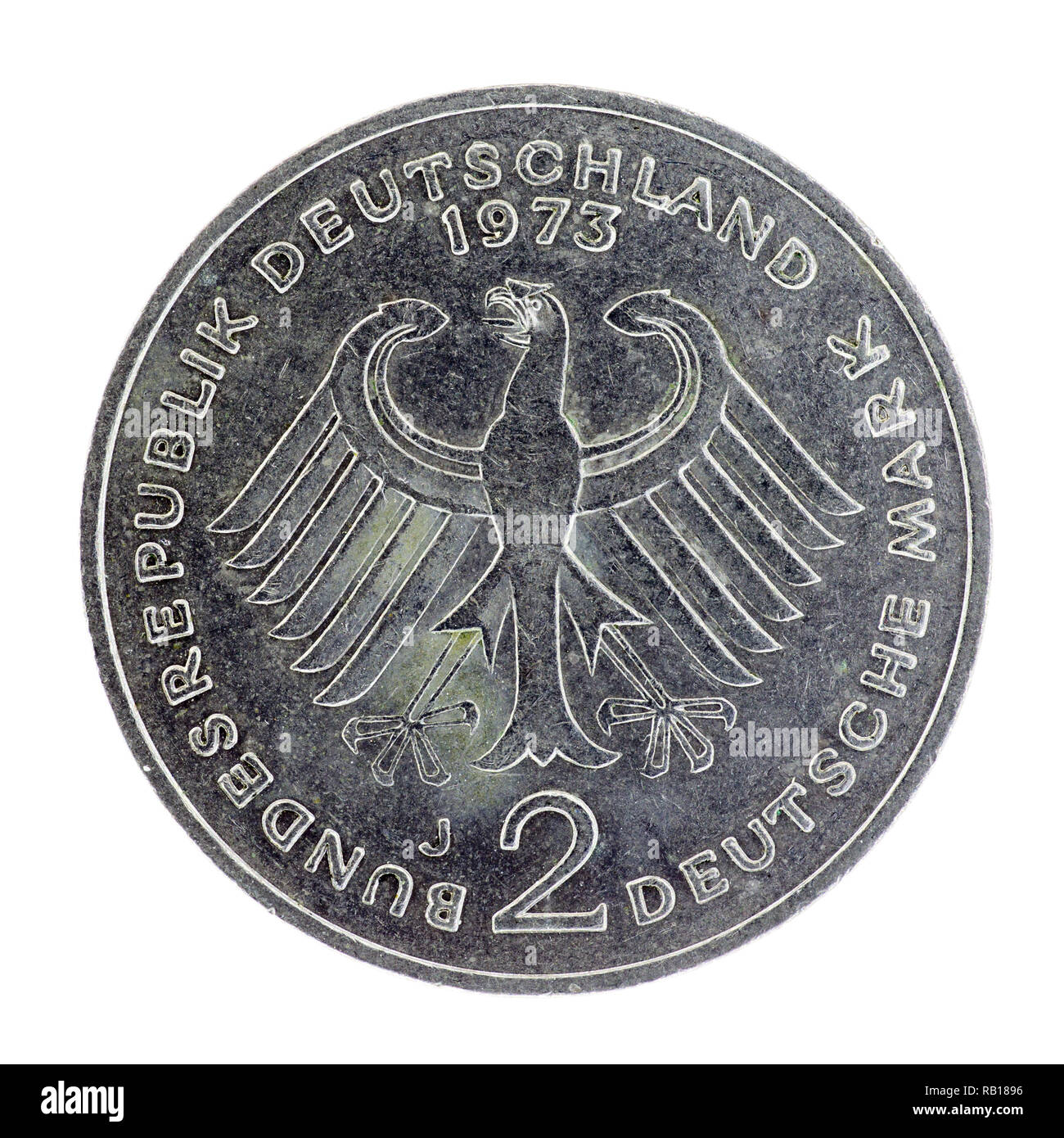 Pré-Euro allemand 2 mark allemand coin daté 1973 Banque D'Images