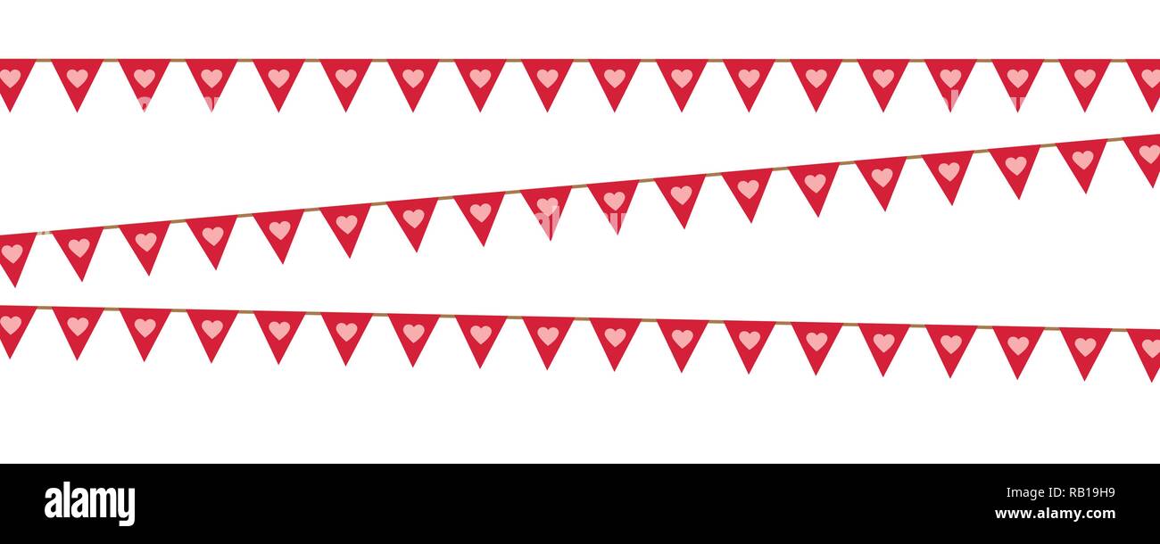 Drapeaux de parti rouge avec motif coeur sur fond blanc vector illustration EPS10 Illustration de Vecteur