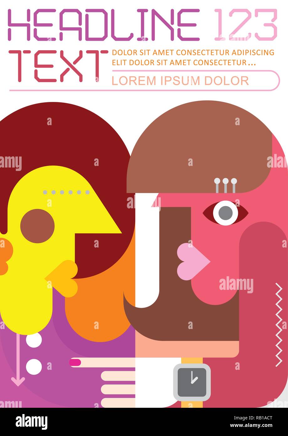 Deux femmes face à face, front page magazine template design, format A4. Mise en page de l'affiche de vecteur. Illustration de Vecteur