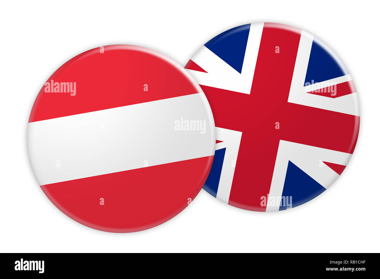 News Concept : Drapeau Autriche drapeau britannique sur le bouton, bouton 3d illustration sur fond blanc Banque D'Images