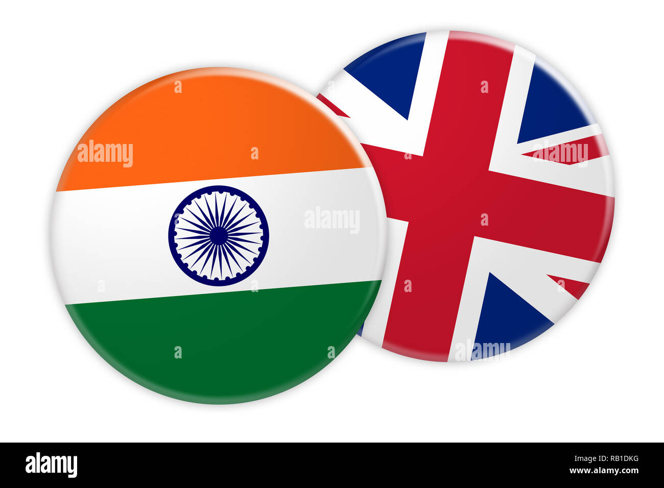 News Concept : l'Inde sur le bouton drapeau drapeau britannique, bouton 3d illustration sur fond blanc Banque D'Images