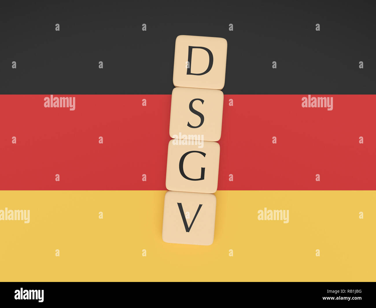 La politique de l'Allemagne News Concept : lettre carreaux DSGV, sens PIBR Règlement général sur la protection des données en langue allemande, sur le drapeau allemand, 3d illustration Banque D'Images