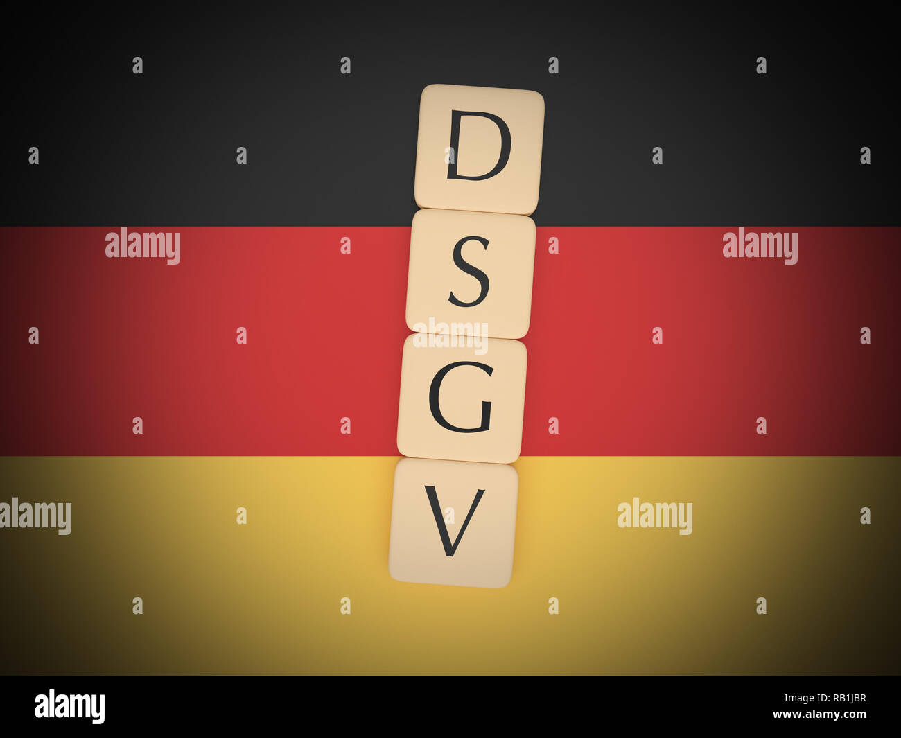 La politique de l'Allemagne News Concept : lettre carreaux DSGV, sens PIBR Règlement général sur la protection des données en langue allemande, sur le drapeau allemand, 3d illustration Banque D'Images