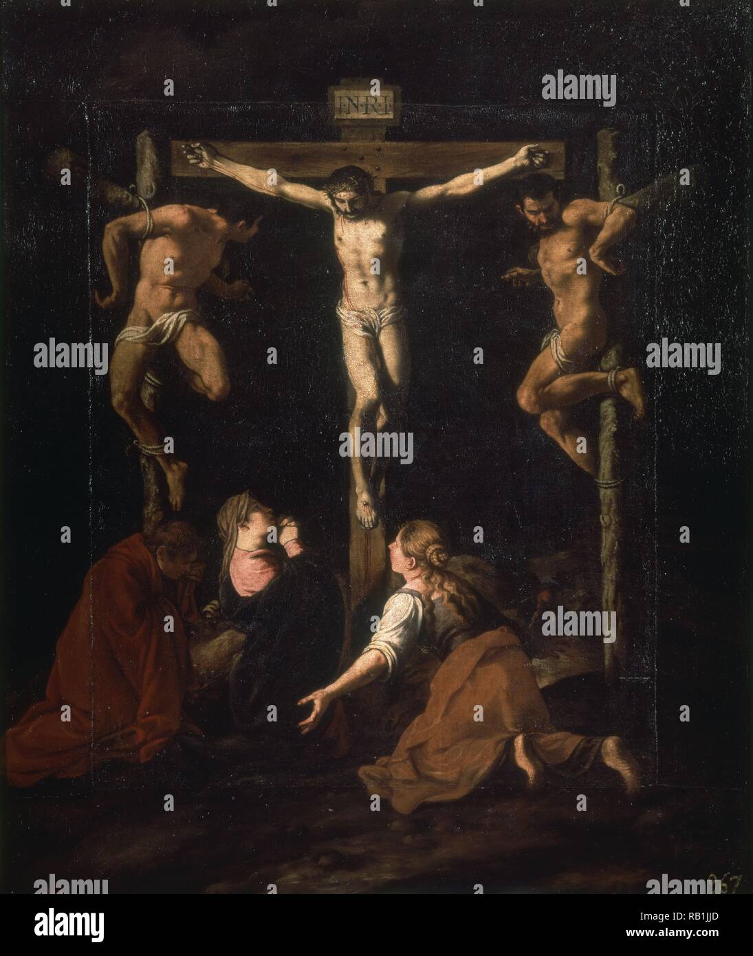 "La crucifixion", première moitié du 17e siècle, huile sur toile, 153 cm x 128 cm, P01016. Auteur : Orrente, Pedro de. Emplacement : Museo del Prado-PINTURA. MADRID. L'ESPAGNE. Banque D'Images