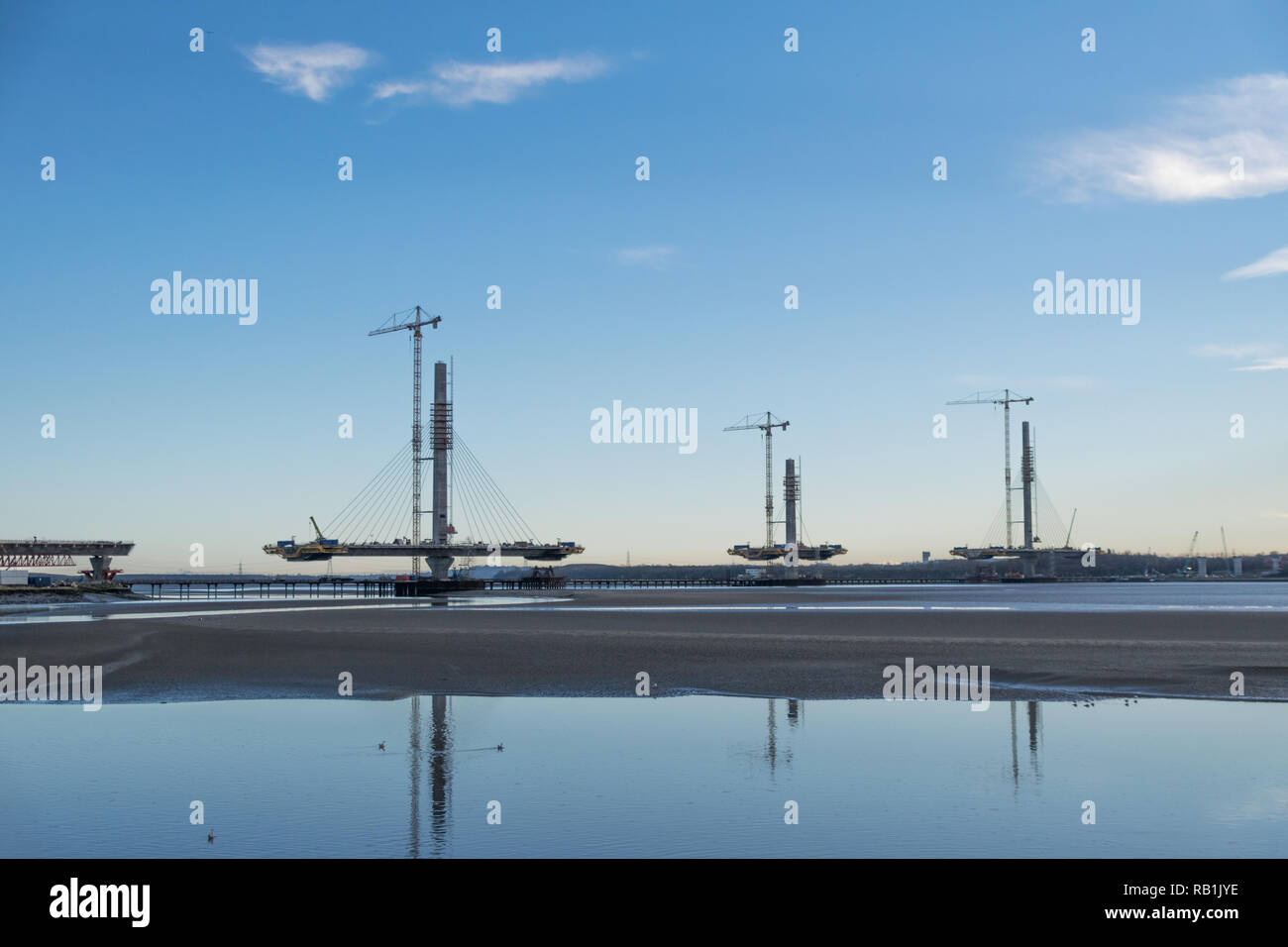 La phase de construction de 600 millions de livres au cours de la Mersey Gateway Bridge Janvier 2017 avant son ouverture en octobre 2017. Un pont à haubans Banque D'Images