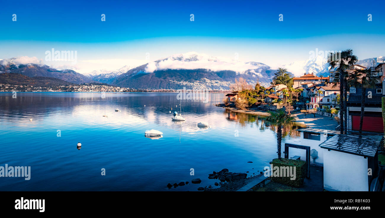 Paysage du Lac Majeur de Vira Gambarogno, Suisse Banque D'Images