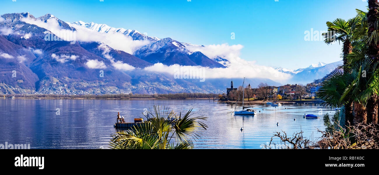 Paysage du Lac Majeur de Vira Gambarogno, Suisse Banque D'Images