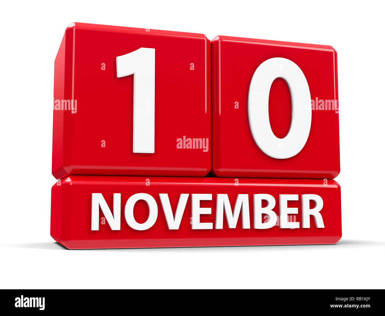 Cubes rouges - Le dixième de novembre - sur un tableau blanc - Journée mondiale de la science pour la paix et le développement, la Journée mondiale de la jeunesse et comptabilité internationale Journée, Banque D'Images