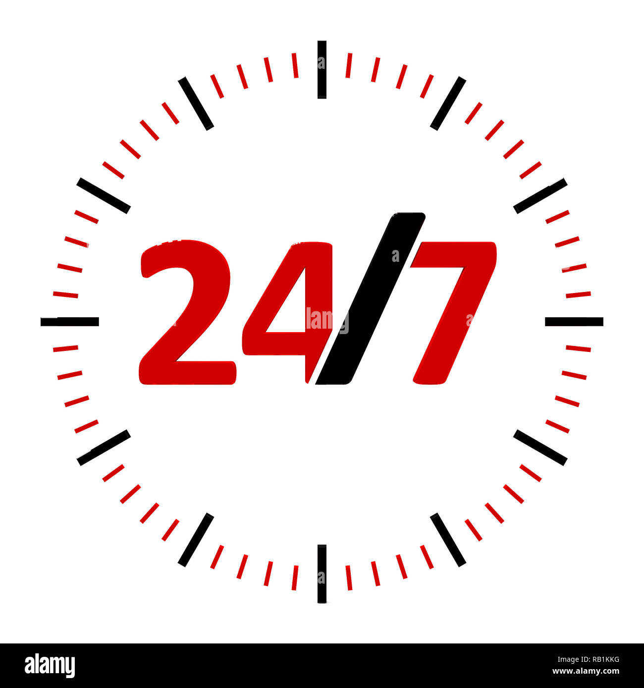Round-the-clock sur fond blanc représente service 24 heures sur 24, le rendu en trois dimensions, 3D illustration Banque D'Images
