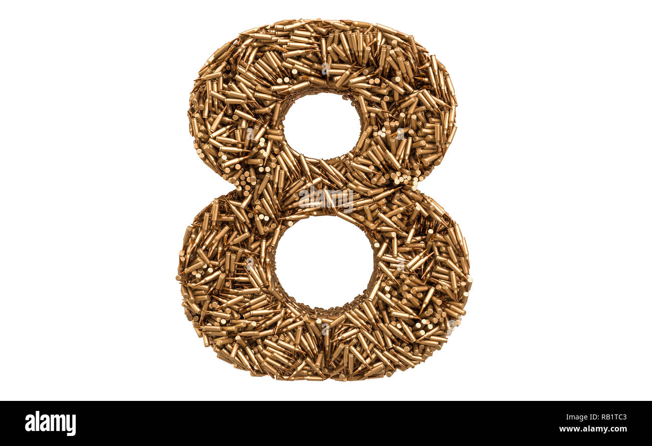 Numéro 8 des balles, rendu 3D isolé sur fond blanc Banque D'Images