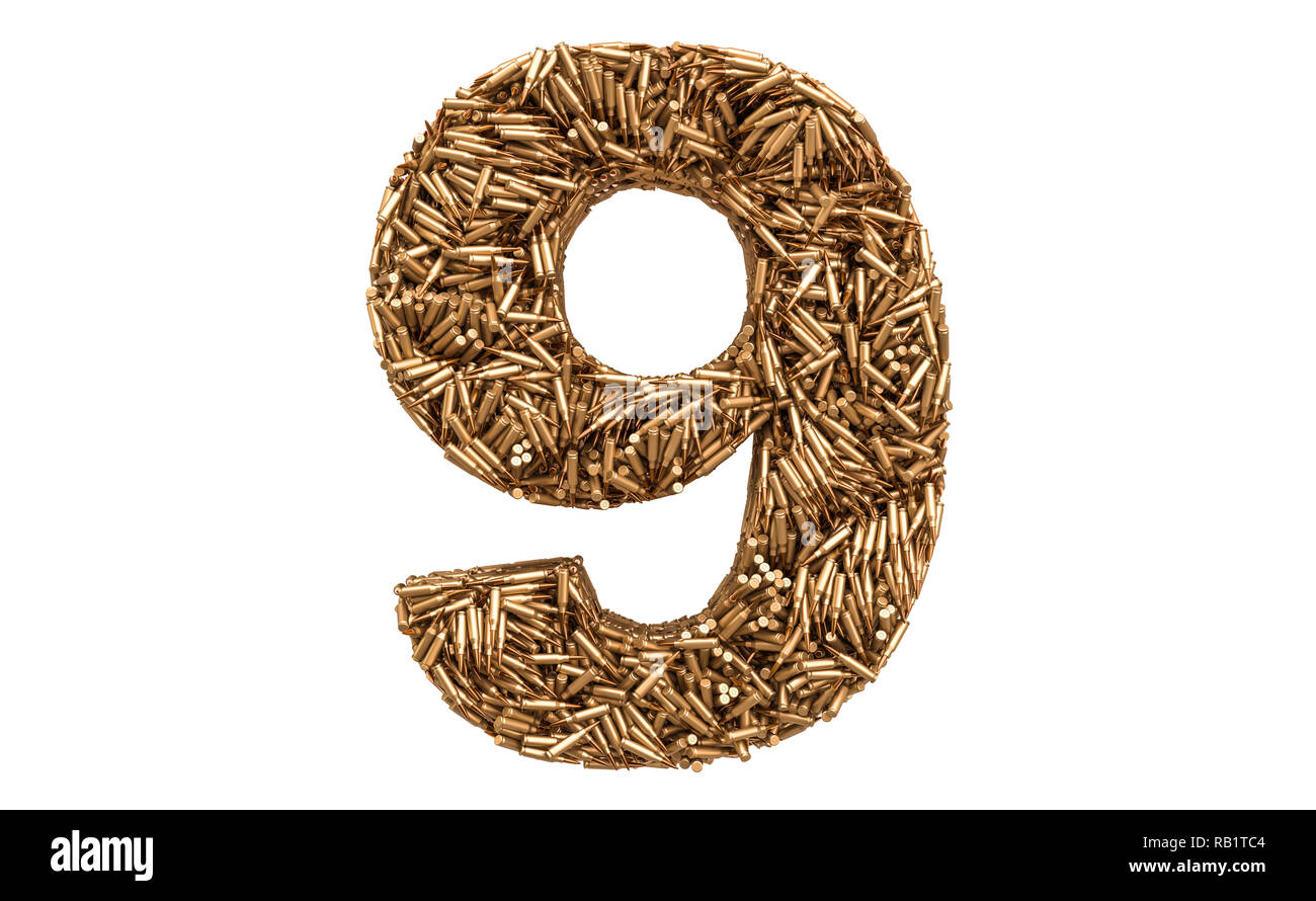 Numéro 9 des balles, rendu 3D isolé sur fond blanc Banque D'Images