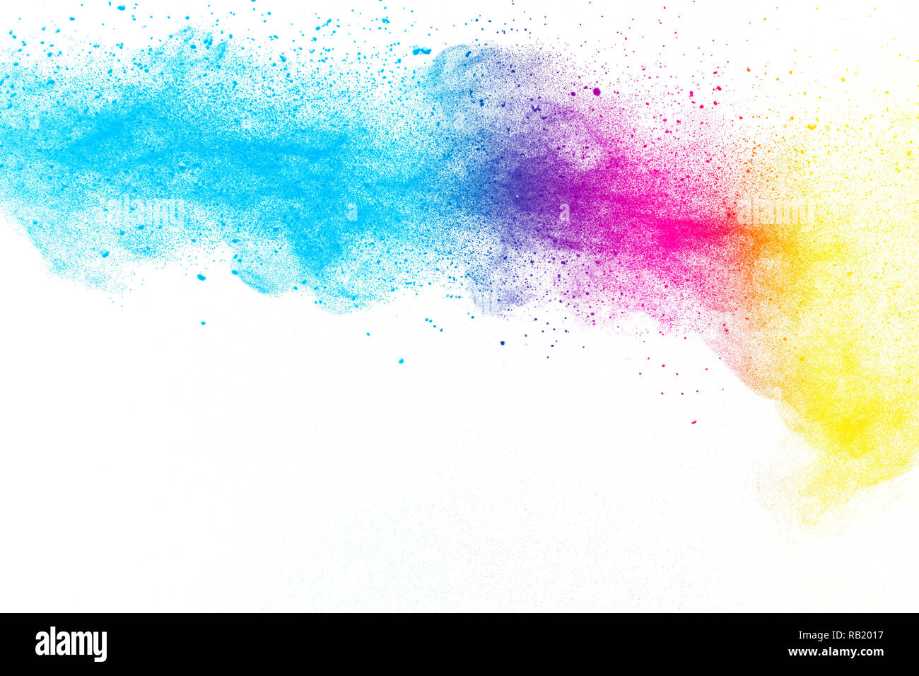 Poudre de couleur multiples explosion sur fond blanc. Banque D'Images
