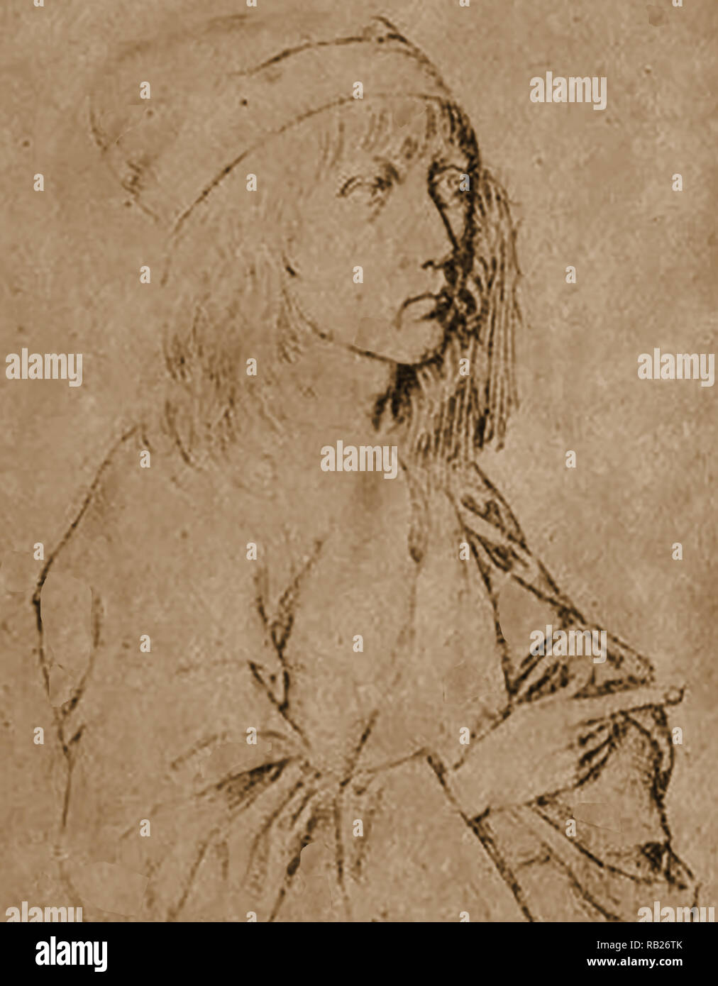 L'auto-portrait dessin silverpoint par le à l'âge de 13 ans, Albrecht Dürer, adolescents (1471 - 1528), peintre allemand, auteur, graveur sur bois, graveur et théoricien. La photo a été tirée en 1484 Banque D'Images