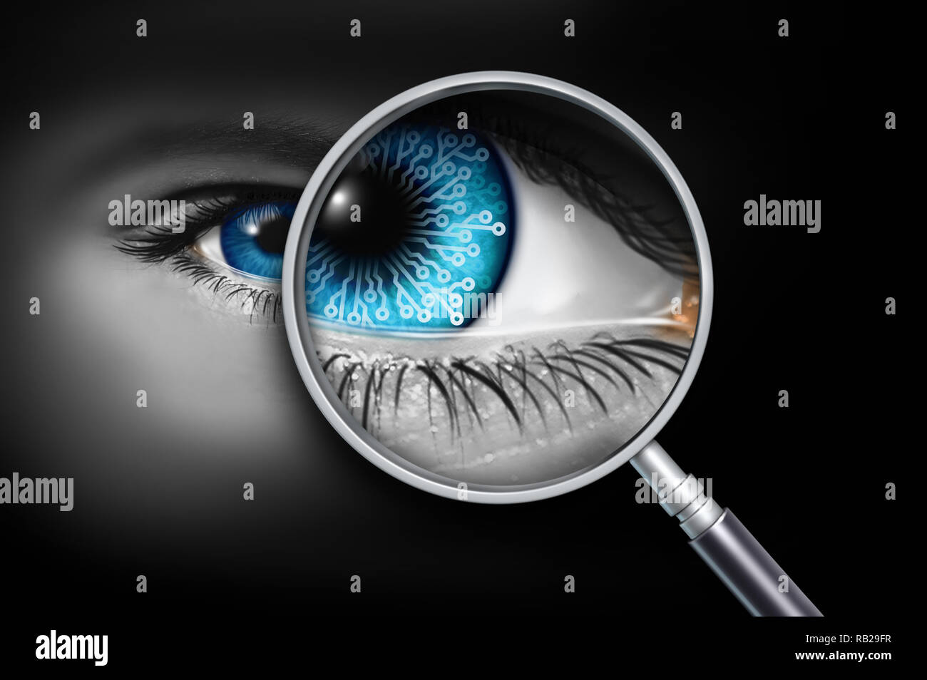 La technologie de l'implant et une augmentation comme une intelligence artificielle Robot IA eye que la biologie est fusionné et augmentée. Banque D'Images
