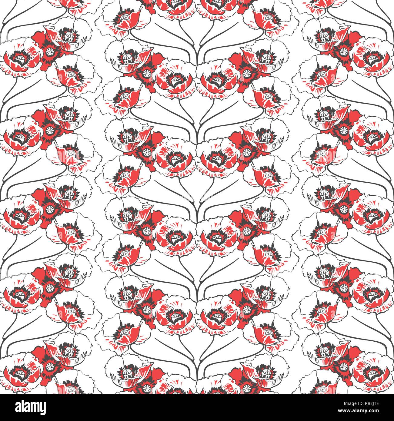 Fleurs coquelicots rouges décoratifs dans les lignes verticales motif transparent sur fond blanc Illustration de Vecteur