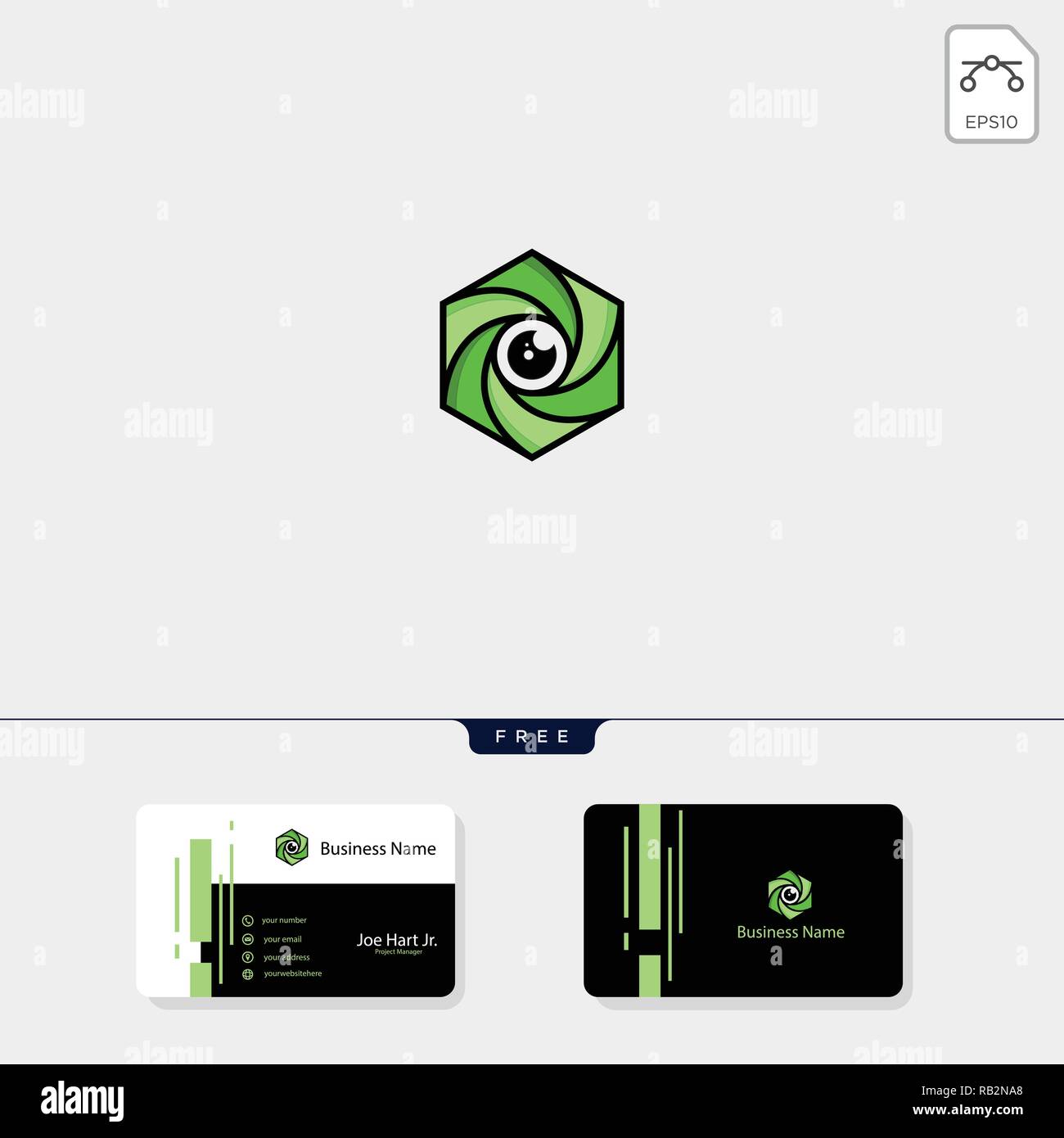 La photographie créative hexagonale,modèle logo vector illustration, obtenez gratuitement un modèle de conception de carte de visite Illustration de Vecteur