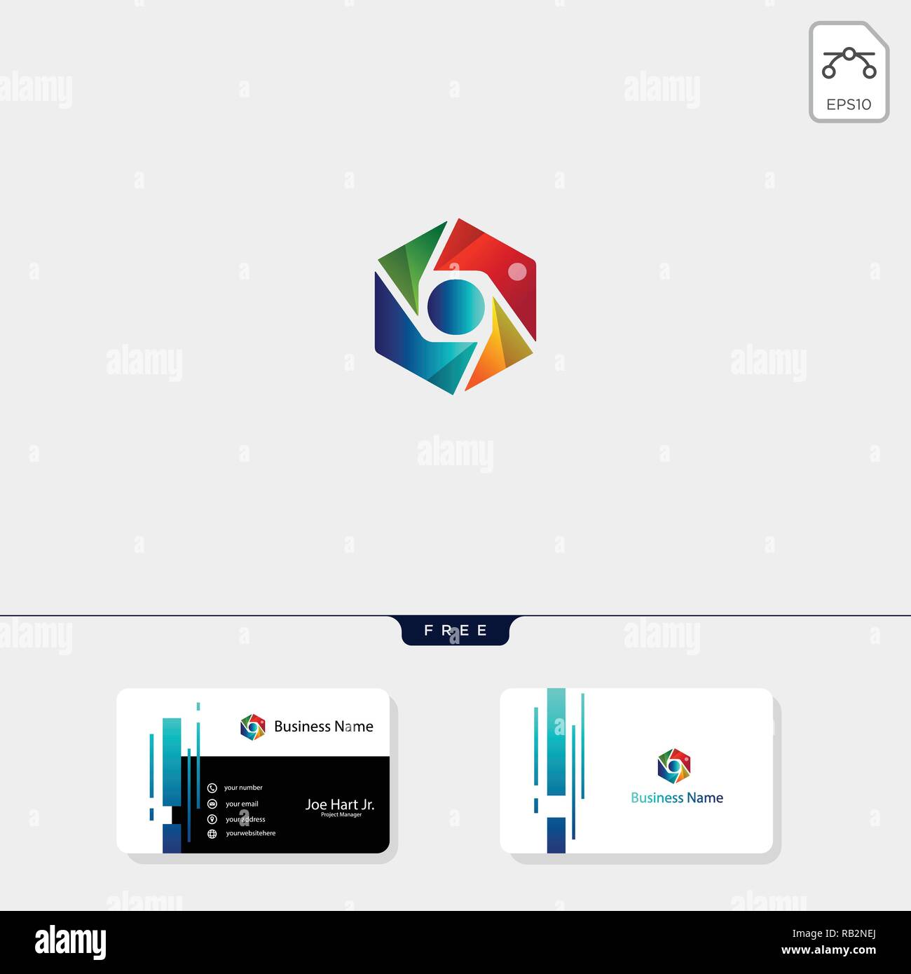 La photographie créative hexagonale,modèle logo vector illustration, obtenez gratuitement un modèle de conception de carte de visite Illustration de Vecteur
