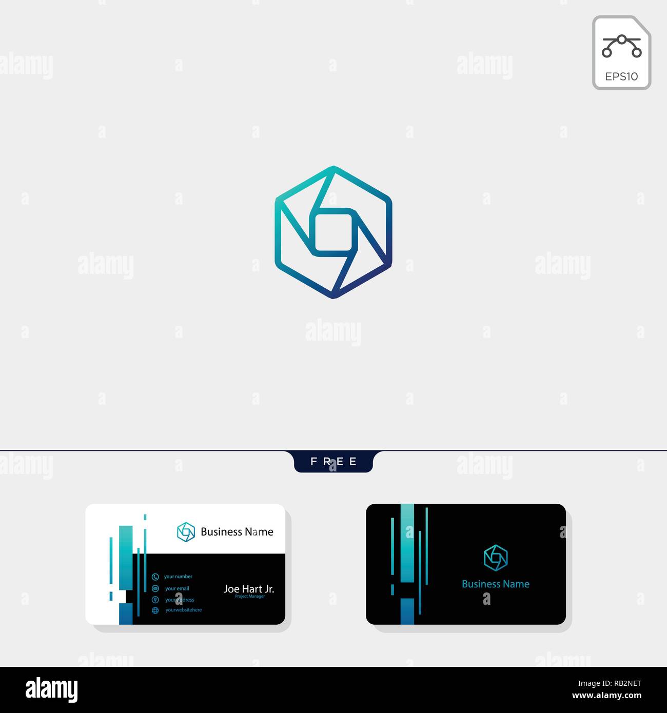 La photographie créative hexagonale,modèle logo vector illustration, obtenez gratuitement un modèle de conception de carte de visite Illustration de Vecteur