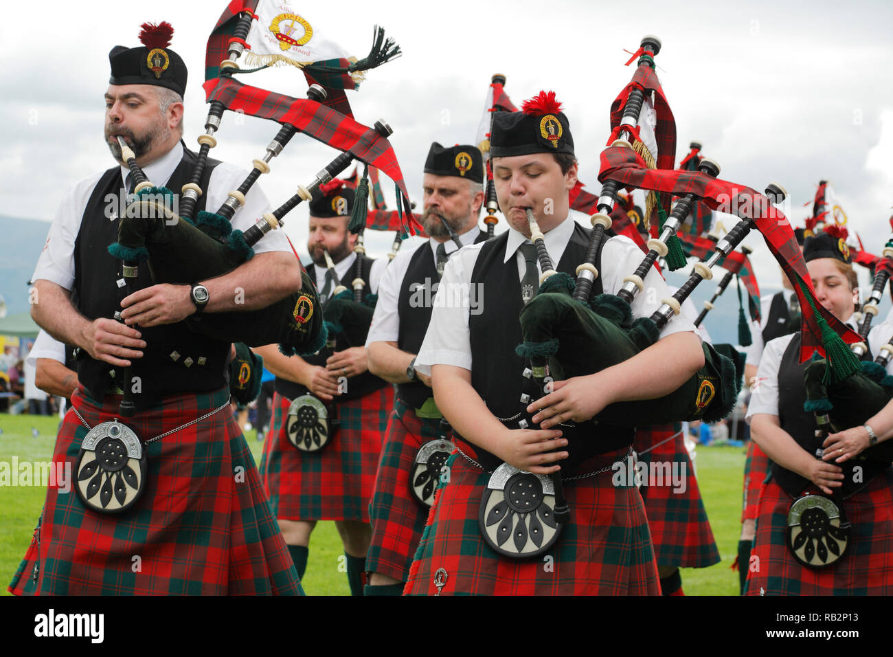 La grande cornemuse écossaise joué aux Highland Games Banque D'Images