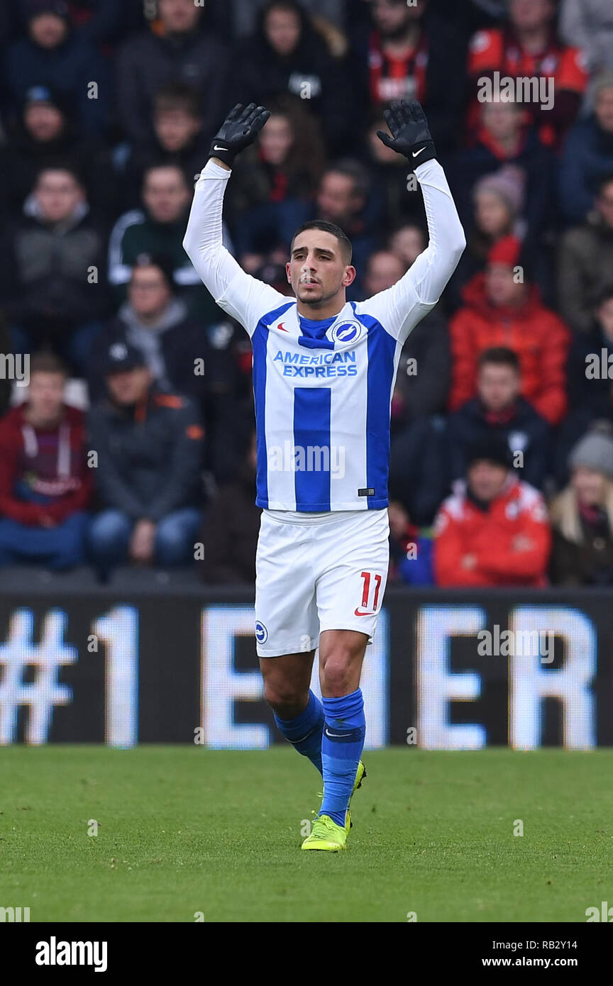 Bournemouth, Royaume-Uni. 5e Jan, 2019. Usage éditorial uniquement, licence requise pour un usage commercial. Aucune utilisation de pari, de jeux ou d'un seul club/ligue/dvd publications. Unis FA Cup troisième round football, Bournemouth et Brighton et Hove Albion ; Anthony Knockaert de Brighton célèbre marquant le premier but à 31e minute 0-1 : Action Crédit Plus Sport/Alamy Live News Banque D'Images